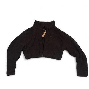 Skims Cropped Brown Sherpa Zip-Up Jacket